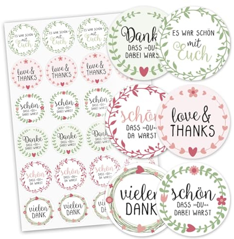 #detailverliebt 24 Sticker Schön, DASS du da warst I Ø 4cm I DIN A4 Bogen I Hochzeits-Sticker Geschenk-Aufkleber Pastell-Farben