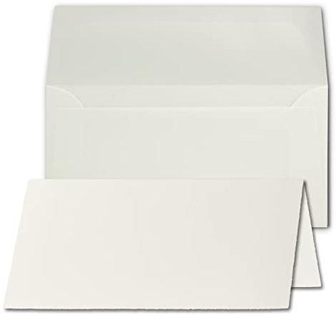 20x DIN Lang Faltkarten Set hochdoppelt mit Umschlägen Weiß, Büttenpapier, 100 x 210 mm - 240 g/m² - Kartenset aus Bütten