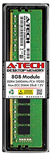 A-Tech 8GB Module 2400Mhz PC4-19200 288-Pin Dimm DDR4 1.2v Non ECC 2rx8 Desktop Computer Memory Ram Stick (AT8G1D4D2400ND8N12V)