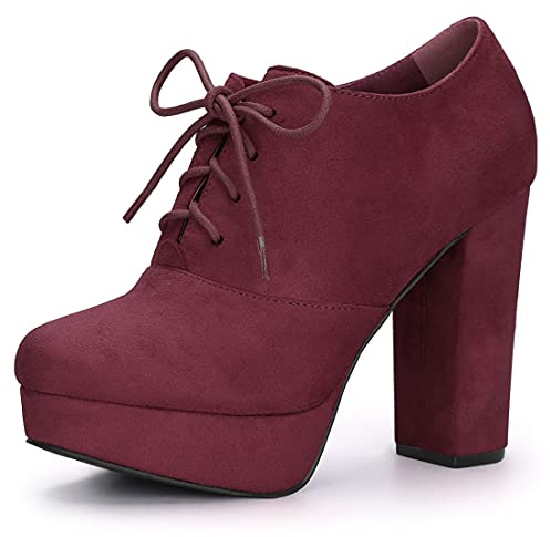 Allegra K Botines Con Tacón Grueso Y Plataforma Redonda Para Mujer borgoña 40