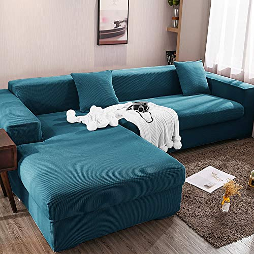ABUKJM Couvre canape d Angle en Forme de l Grain de maïs Tissu Doux et Confortable Anti-poussière Tout Compris Housse canape, pour Protection canape de Salon,Turquoise Blue,4-Seater 230-300cm
