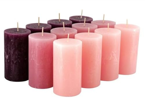 Klocke Kerzen Rustikale Stumpenkerzen – 12 Stück - Wachskerzen/Rustickerzen/Adventskerzen Weihnachten (Rosa-Mix, Standard: Höhe 11cm / Ø 6cm)