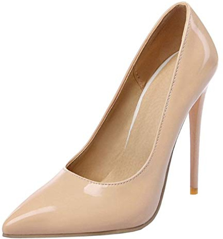 LOVOUO Stilettos Escarpins Vernis Femme Talon Aiguille Haut Sexy Chaussure Bout Pointu 10CM(Beige,38)