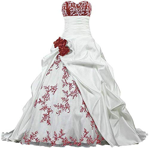 Zorayi Élégant Bustier Broderie Robes de mariée Taffetas Robes de Mariage Longue Robes de Nuptiale Organza Femmes A-Ligne Ivoire & Bourgogne Taille 40