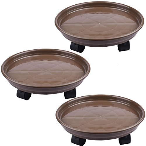 AOFOX Paquete de 3 paletas de plástico de 30 cm, Soporte para Plantas, Mover macetas Redondas, Rueda de Plataforma para macetas de Alto Rendimiento con Ruedas (marrón)