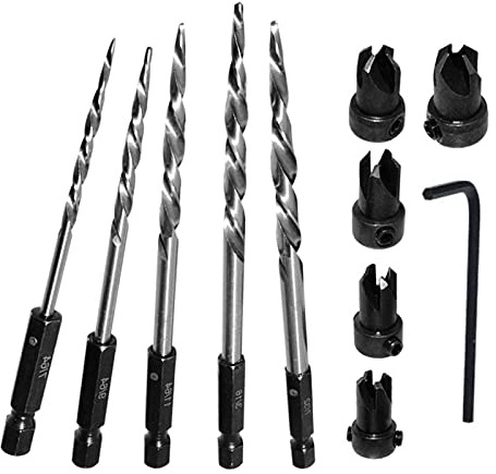12 Stück HSS Holzbohrer Set #4 6 8 10 12 Schaft 6,35 mm HSS Kegelbohrer mit HSS Kegelbohrer und Sechskantschlüssel für Schnellwechsel, Holz Zubehör für Bohrmaschinen