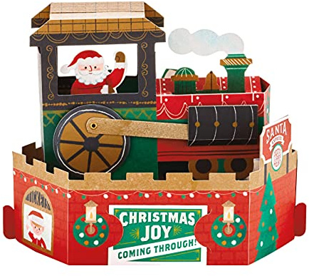 Hallmark Weihnachtskarte Weihnachtsmann Polar Express Musik Motion Wheel Pop Up Weihnachtskarte 3D Weihnachtskarte Rot Grün