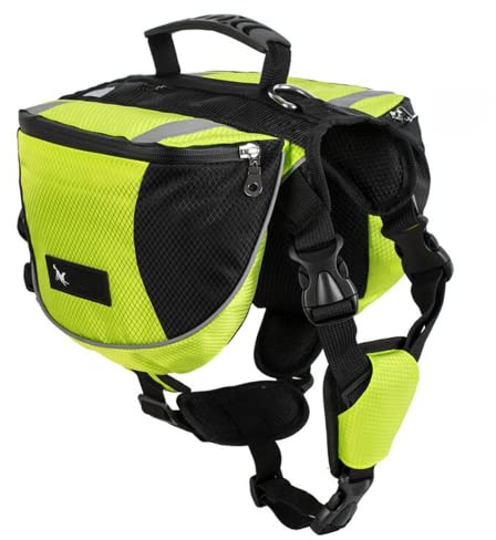 Satteltasche Hunderucksack für Mittlere Große Hunde, Packtaschen Rucksack für Reisen Wandern Training, Reflektierende Wasserdicht Verstellbare Kabelbaumweste mit Griff (grün, M (Hund 18 kg - 28 kg)