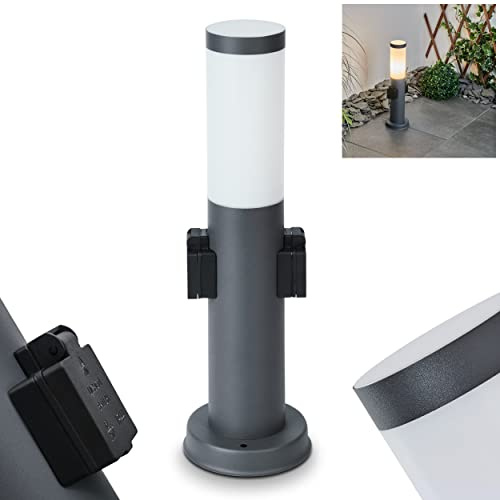 HOFSTEIN Wegeleuchte Sessa, Außenwegeleuchte mit 2 Steckdosen aus Metall/Kunststoff in Anthrazit/Weiß, moderne Sockelleuchte für Garten, Außenbereich, Hof, Terrasse, Höhe 45,5 cm, E27, IP44