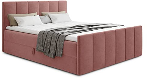 Sofnet Boxspringbett Star Lux mit Fußteil, 2 Bettkästen und Matratzentopper - Doppelbett mit Topper, Bonell-Matratze, Polsterbett, Bett, Betten, Schlafzimmer (140 x 200 cm, Pink (Kronos 29))