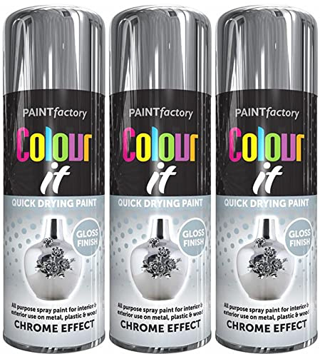 Q&H Multi-Surface Chrome Effect Spray Paint for Stunning Gloss Finish - Ideal Paints for Metal, Plastic, Wood, & Decorative Work - Interior & Exterior Excellent Coverage Aerosol Sprays 400ml (3)