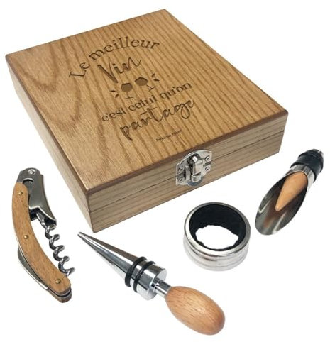 BUBBLE GUM Coffret Sommelier en bois personnalisé - Le meilleur vin - Ensemble d'accessoires pour vin