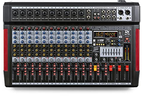 Power Dynamics PDM-T1204 12-Channel PA Mixer Desk with USB Audio Interface, Bluetooth Streaming, DSP Multi-Effects and 7-Band Graphic Equaliser