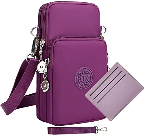 Handytasche Zum Umhängen Damen Handy Tasche Umhängetasche Mit Geldbörse Zum Umhängen Mädchen Mit Kopfhörer Eingang Schultertasche Handytaschen Verstellbar Schultergurt Armtasche Sportarmband (Lila)