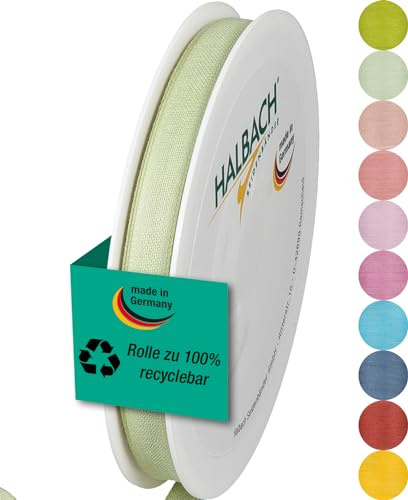 Halbach mattes Taftband, 10 mm x 25 m, blassgrün | Geschenkband in Baumwolloptik, Made in Germany, Ökt-Tex 100 zertifiziert und waschbar bei 30 Grad