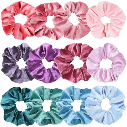 Kavya Hårsnoddar flicka Scrunchies sammet, hårband damer söta hårband flickor elastiska flätgummi kvinnor 12 stycken mjuka hårsmycken