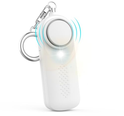 Qoosea Persönlicher Alarm Taschenalarm mit 130dB Notfall Safesound Persönlicher Sicherheitsalarme Schlüsselanhänger mit LED-Licht Polizei Genehmigte Alarm für Kinder Frauen Ältere Studenten(Weiß)