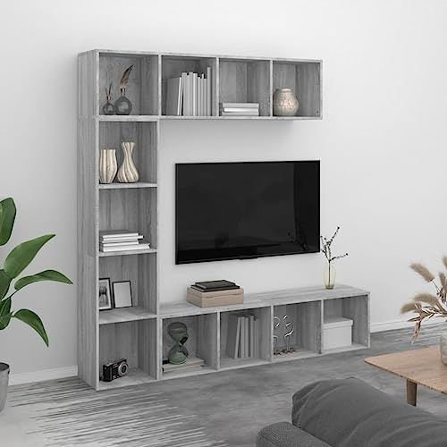 ZQQLVOO Raumteiler Büroregal Schrank Regal Bücherregal 3-TLG. Bücherregal-/TV-Schrank-Set Grau Sonoma 180x30x180 cm Geeignet für Schlafzimmer, Büro und Wohnzimmer