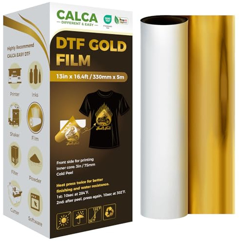 CALCA US Stock 33 cm x 5 m DTF Gold Silber Folienrolle, Kaltschälen DTF Gold Silber Folie Transferfolie (Gold)