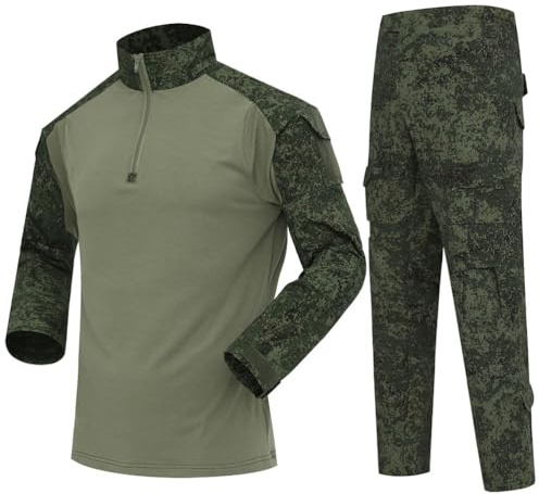 Oanviso Herren Tarnanzug Airsoft Paintball Tactical Militär Kleidung Kriegsspiel Kampf Taktisch Uniform und Kniepolster Jagdbekleidung Herren Schießen Softair Set A1 Armeegrün L