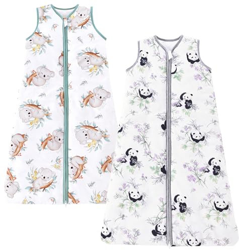 Chilsuessy Schlafsack Baby 2.5 Tog Winterschlafsack Babyschlafsack aus reine Baumwolle Winter Schlafanzug ohne Ärmel 70-130cm für Neugeborene und Kinder, Koala + Panda, 110cm/Baby Höhe 100-120cm