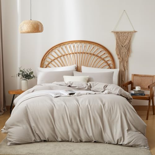 Sedefen Doppelte Musselin Bettwäsche 135x200 4 Teilig Baumwolle Leinen Grau Bettwäsche Set 2er Set,2 Bettbezug mit Reißverschluss und 2 Kissenbezug 80x80cm,85% Baumwolle und 15% Leinen Bettwäsche