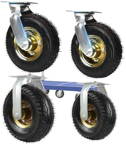 WORDFUN Industrial Heavy Duty Caster, 6in 8in 10in, Pneumatic Caster Wheel, Rubber Caster Wheel, 2 Swivel Casters and 2 Fixed Casters, Trolley Transport Casters