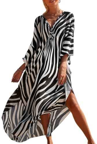 Baynetin Donna Kaftan Abito Copricostumi Spiaggia Floreale Bohémien Vestito Mare Taglia Grande Maxi Kimono Beach Bikini Cover ups Casual Caftano Loungewear Costume da Bagno Coprire (Striscia)