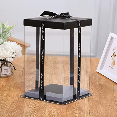 ARIATI Transparent Gift Box with Black Base, Clear Acrylic Counter Top Organiser, Dust Proof for Artificial Rose, Teddy Bear, Flower, Soap - Birthday, Wedding, Valentines