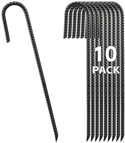 Estacas de Acero para Suelo 40 cm, 10 Piezas Pesada Clavijas para Tienda de Galvanized, Acero en Forma de J Juego de Anclajes de Tierra para Toldos, Tiendas de Campaña, Trampolines y Cercas