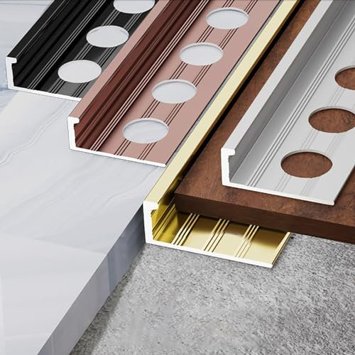 Raouoae Profilé De Carrelage en Alliage D'aluminium, Profilé Carré pour Carrelage, Longueur 125CM*2, Bande D'extrémité, Profil d'angle pour Protection des Bords Et Décoration De Sol(Gold,W:11.1MM)