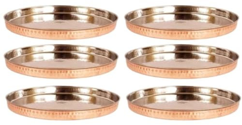 Lalit Kishori Jewellary Hub Assiettes thali traditionnelles indiennes en cuivre pur martelé pour servir des assiettes, de la vaisselle et du service Taille 33 cm (cuivre, solide 01 pièces)