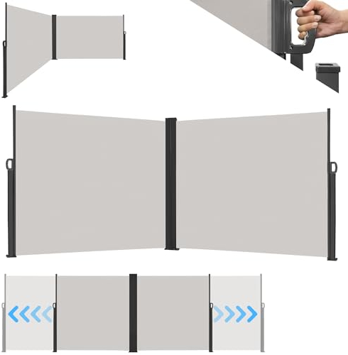 MAYTIIMO Toldo lateral doble extensible para balcón, terraza, jardín, opaco, protección solar, 200 x 600 cm, color gris