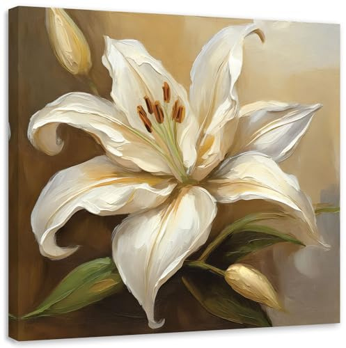Feeby - Vlies - Leinwand Bilder - Lilien 3D - 40x40 cm - Deko Wohnzimmer - Wandbilder Schlafzimmer - Deko Aesthetic - Wand Deko - Leinwand Groß - Deko Zimmer - Leinwandbilder XXL