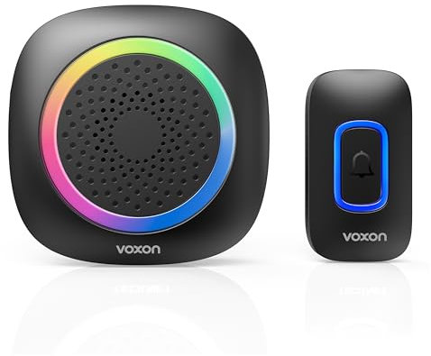 VOXON Wireless Battery Doorbell, Battery Operated Door Bell, Waterproof Doorbell with 400m Wireless Range, Portable Doorbell, 60 Chimes, 5 Volume Levels & Name Plate, Indicator (Black)