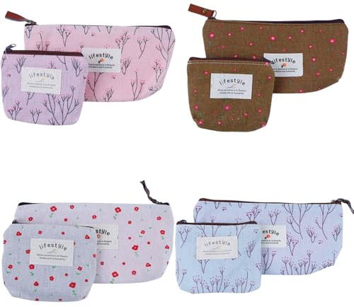 8 Stück Mini Kosmetiktasche Kleine Kulturbeutel | Kosmetiktasche aus Leinwand Täschchen Kleinkram Mini Täschchen mit Reißverschluss Coin Purse Handtasche für Damen