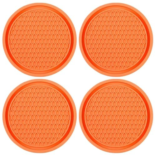 4 Pcs Car Cup Holder Coasters, PVC Car Cup Holder Insert Coaster, Anti Slip Universal Vehicle Interior Cup Mats, Car Cup Holder Insert Coaster, for Offices, Cars, Homes(Orange)