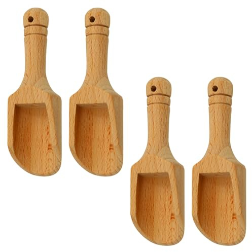 Bojueshaw 4 mini cucchiai in legno per sale e spezie, 7,4 cm, mini cucchiai in legno di bambù, facili da pulire, per cucina, sale da bagno, cucchiaini da tè, detersivi per bucato, cucchiai per