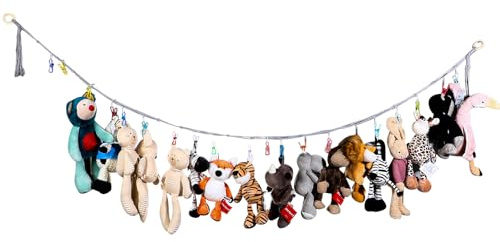 Spielzeug-Aufbewahrungskette, zum Aufhängen, Stofftier-Organizer, Plüschtier-Präsentationskette, Baumwolle, Stofftierhalter mit 20 Metall-Clips, 200,7 cm