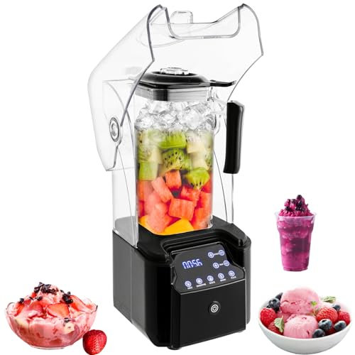 Frullatore da 2200 W, frullatore da 2,2 l, con cappuccio insonorizzante, frullatore ad alte prestazioni, 9 velocità, tempo regolabile, 10-60 s, frullatore per succo, latte di soia, tè al latte, caffè,