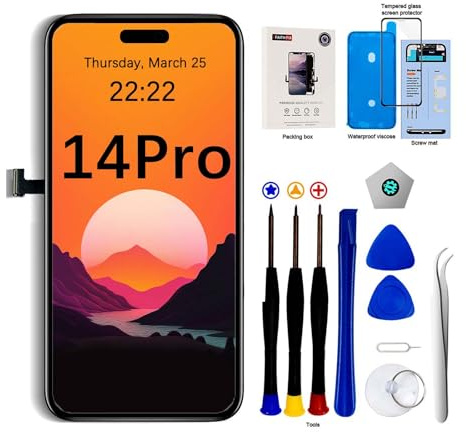 EFaith Pantalla de repuesto para iPhone 14 Pro, pantalla LCD Full HD de 6.1 pulgadas, marco digitalizador de pantalla táctil 3D con kit de herramientas de reparación, adhesivo y vidrio templado