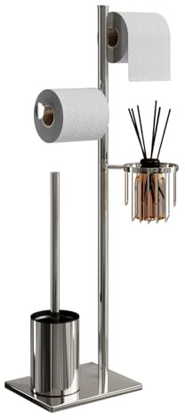 WPHH Portarrollos Papel Higiénico De Pie, Soporte para Papel Higiénico Giratorio con Escobilla, Dispensador De Rollos De Papel Higiénico De Acero Inoxidable con Cesta De Almacenamiento,Cromo