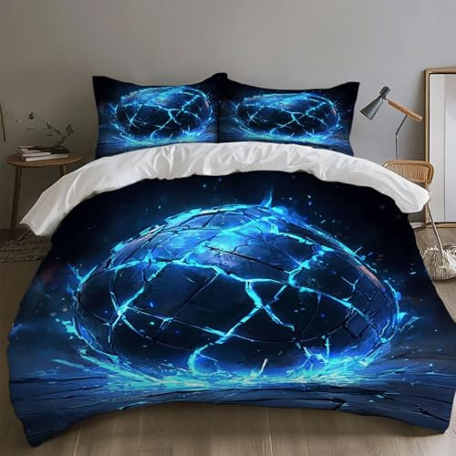 SKOEUI Set di Biancheria da Letto Sport Calcio Set Copripiumino in Morbido Microfibra Copri Piumino Traspirante Ipoallergenica Completo Copripiumino Singolo 140x200 cm Blu