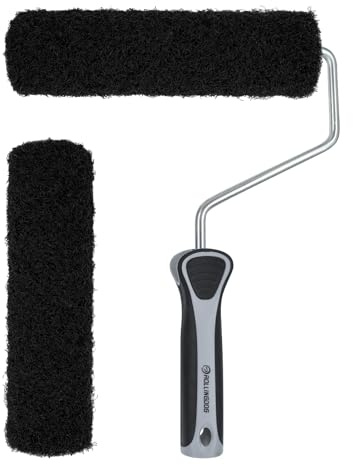 ROLLINGDOG 9 Inch Drywall Skimming Roller Set - Includes 8mm Frame & 2X 230mm Compound Covers - 16mm High-Nap Nylon Plastering Kit with Soft-Grip Handle