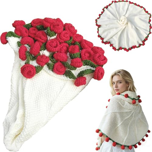 YMXZNB Fertige Gehäkelte Rosenstrauß Blumendecke, Handgefertigte Crochet Bouquet Sofadecke, Romantische Rosendecke, Flower Blanket Blumenstrauß für Hochzeit, Geburtstag, Muttertag