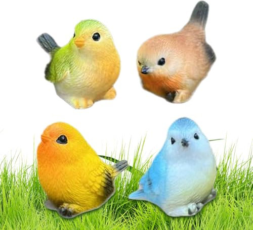 Statua Di Uccelli - 4 Statue da Giardino per Esterni - Scultura Realistica Figura Di Passero Per Interni Esterni Giardino Fattoria Aiuola Prato Stagno Casa