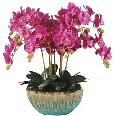 SdaryWare Orchidées artificielles Fleurs d'orchidées en polyuréthane Fleurs artificielles avec Vase en céramique Fleurs de phalaenopsis pour la décoration intérieure Fausses f