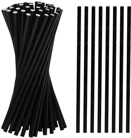 Paquete de 1000 pajitas de papel biodegradables, gruesas y no empapadas, sin plástico, reciclables, duraderas, para beber, jugo, café y bebidas frías, pajitas ecológicas para fiestas, color negro liso