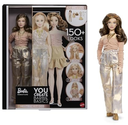 Barbie Basics You Create Neutral Kit 003 med anpassningsbar modedocka, kläder med universell passform, ställbar kropp och utbytbart dockhuvud, JJX37