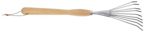 TOYANDONA Rastrello per Foglie da Giardino Rastrello Manuale Portatile per Prati Attrezzo da Giardinaggio in Acciaio Inossidabile e Faggio per Spazi Ristretti e Giardinaggio